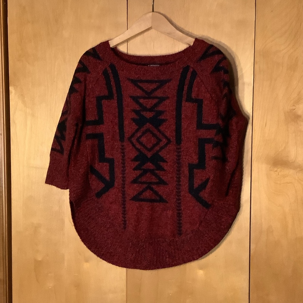 $5 or 5/$10: Express mohair/wool/acrylic blend red &black tribal sweater, Small